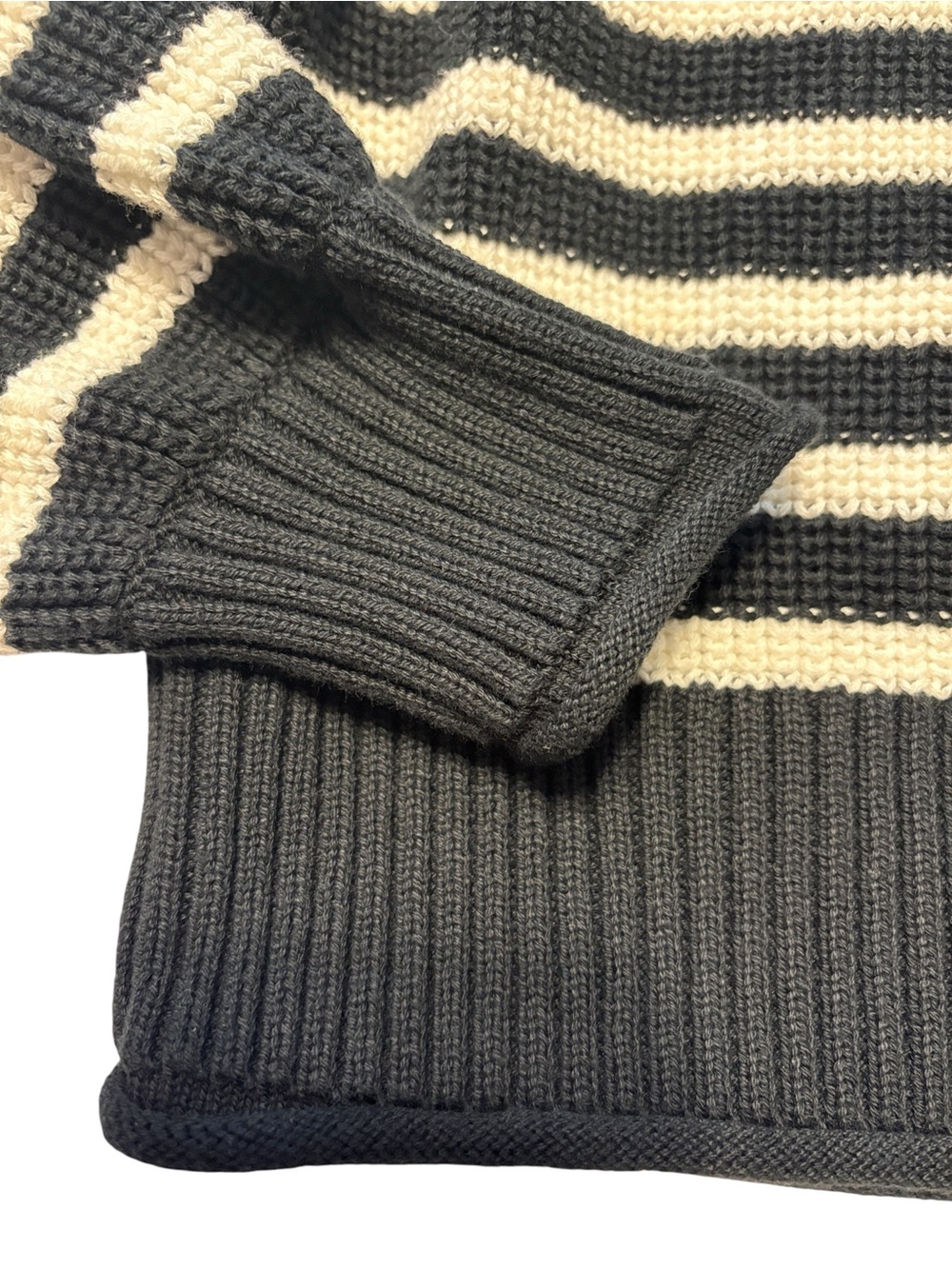 J. Crew Ribbed Cotton Button Collar Sweater Black White Stripe M Gold Buttons - Picture 5 of 8